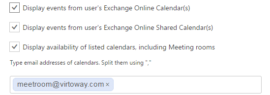 Exchange calendar display settings with meetroom@virtoway.com email field