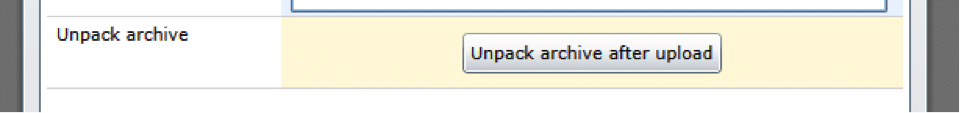 Unpack archive checkbox with "Unpack archive after upload" button option