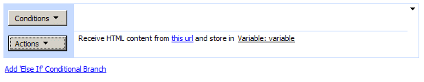 SharePoint workflow action showing HTML content retrieval and variable storage instruction