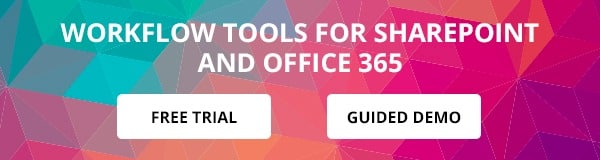 Workflow tools banner for SharePoint and Office 365 with free trial and guided demo buttons