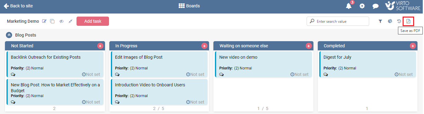 Save to PDF Option for Kanban Board Office 365 App