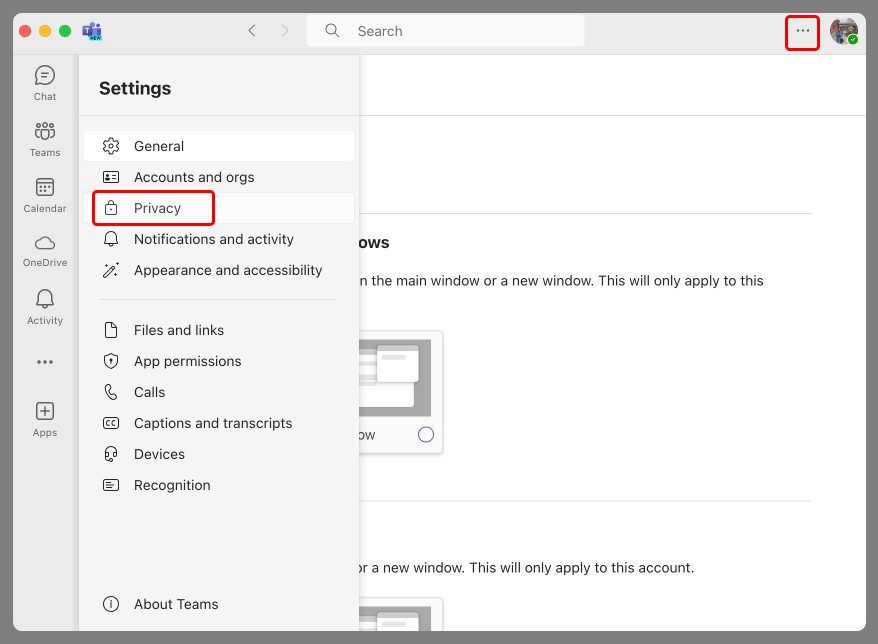 Click on “---” and choose “Privacy” in “Settings” to your left.