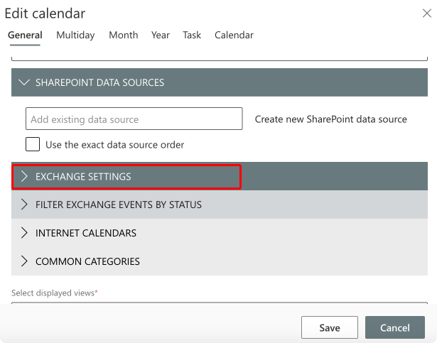 Exchange settings.