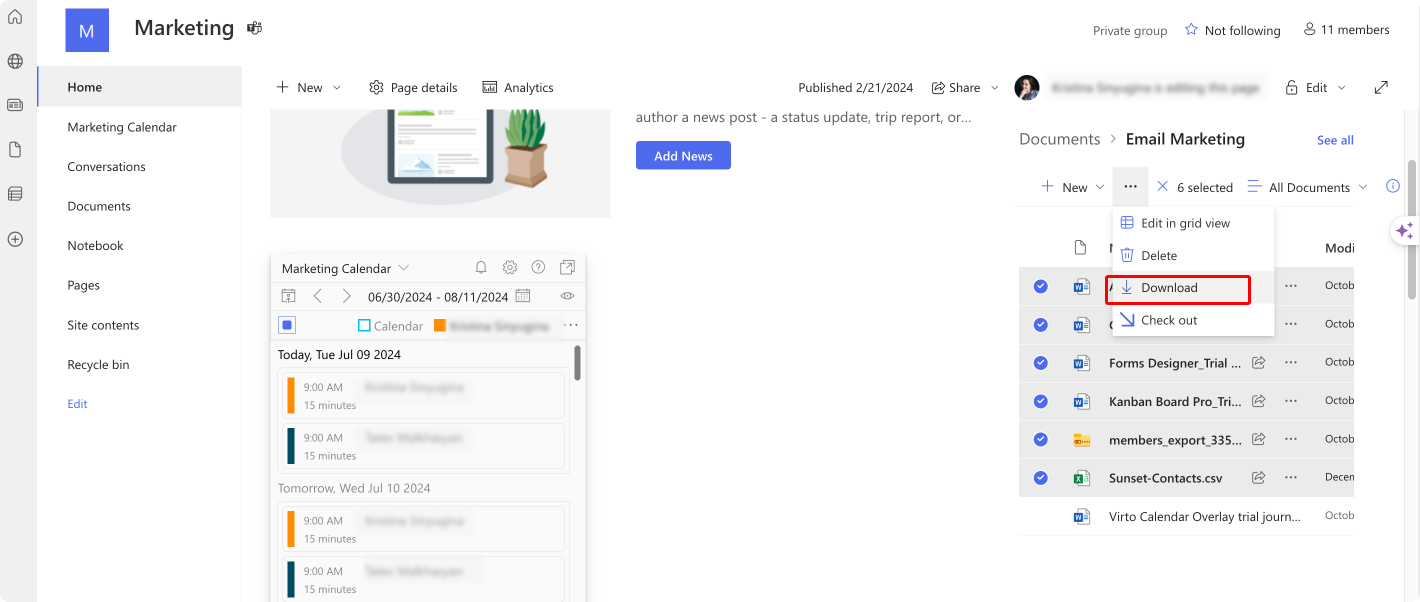 Using the “Download” button.
