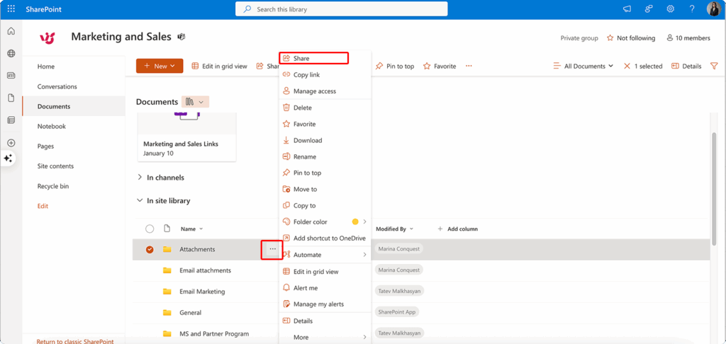 Navigating to the “Share” option.