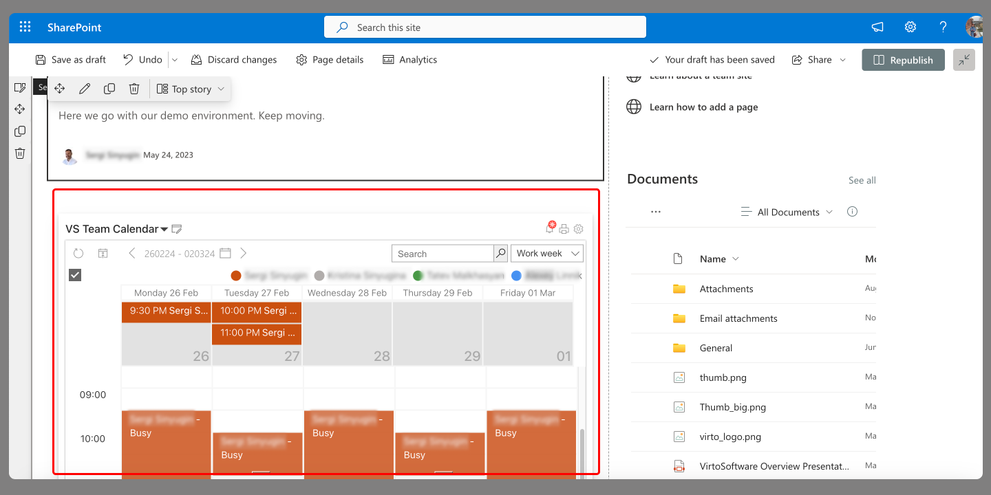 how to add Virto Calendar web part