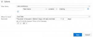 Dialog box for configuring alert settings with test name and reminder options