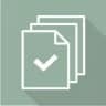 Icon showing stacked document pages with a checkmark symbol