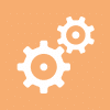 Two interlocking gears on an orange background representing workflow configuration
