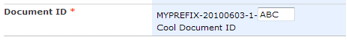 Document ID field showing MYPREFIX-20100603-1- ABC Cool Document ID format