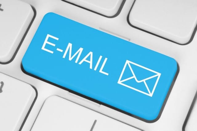 Blue keyboard key labeled E-MAIL with envelope icon