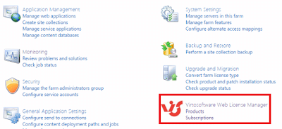 Dashboard menu showing Virto Web License Manager administration options and features