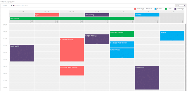Gantt chart showing project timeline with color-coded tasks and meetings scheduled across multiple days.