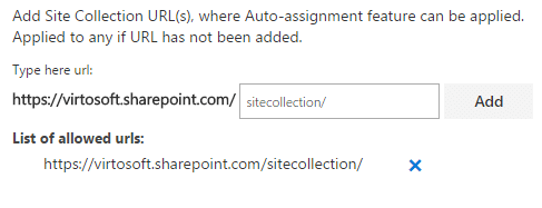 Site collection URL input form with auto-assignment feature for SharePoint