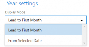 Year settings dropdown menu showing Display Mode options for calendar view