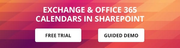 Exchange and Office 365 calendars in SharePoint with Free Trial and Guided Demo buttons