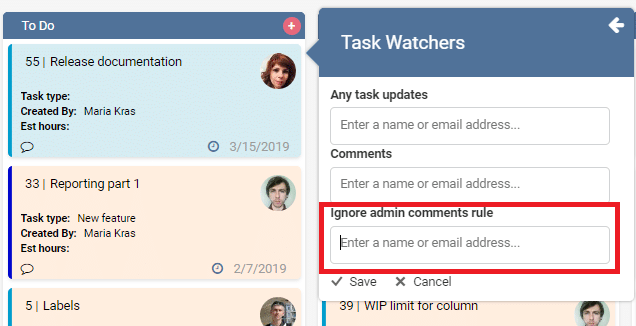 Task management interface showing to-do list and task watchers panel with user avatars