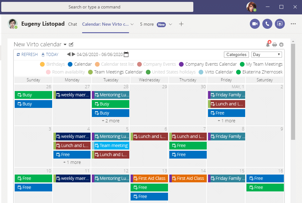virto calendar in teams