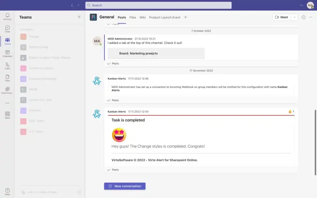 virto alerts for MS teams