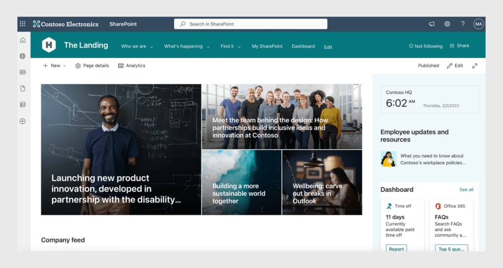 SharePoint website - company's landing