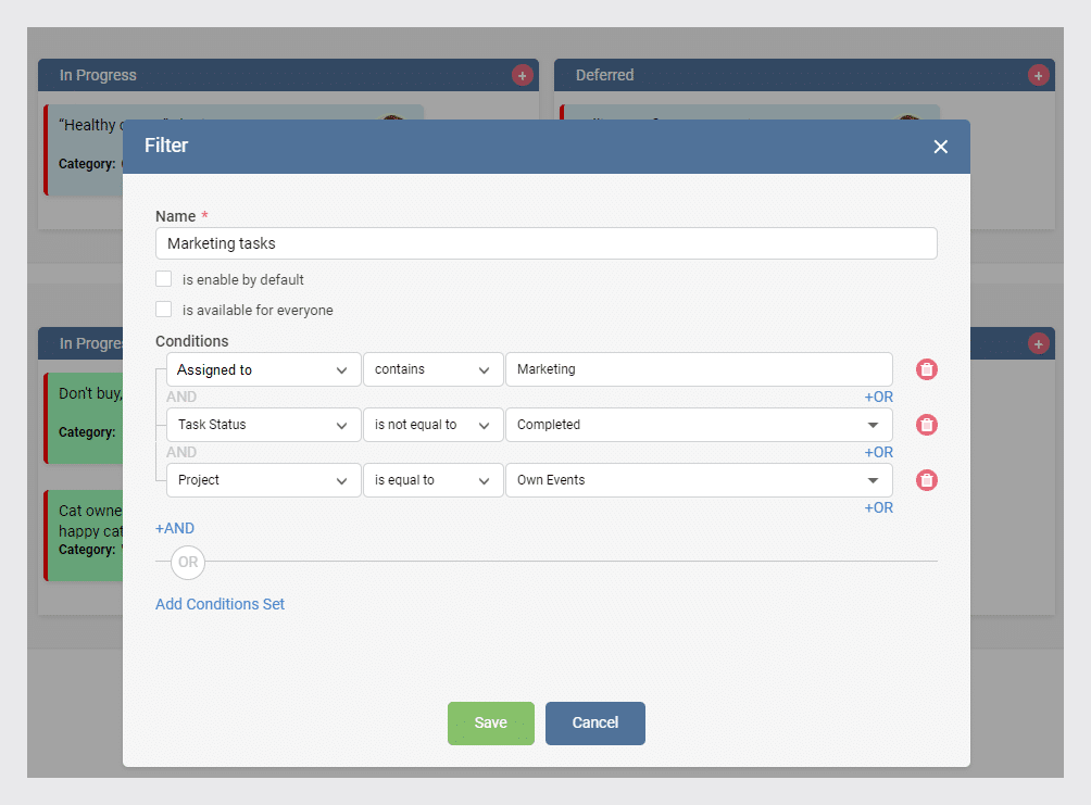 Virto Kanban Board filter