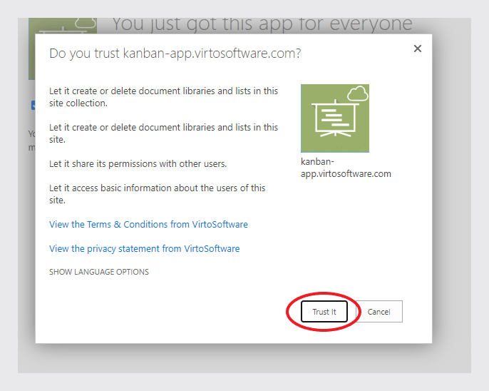 “Trust it” to finish adding the app.