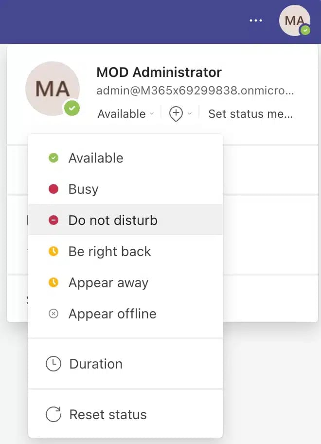 DND in MS Teams