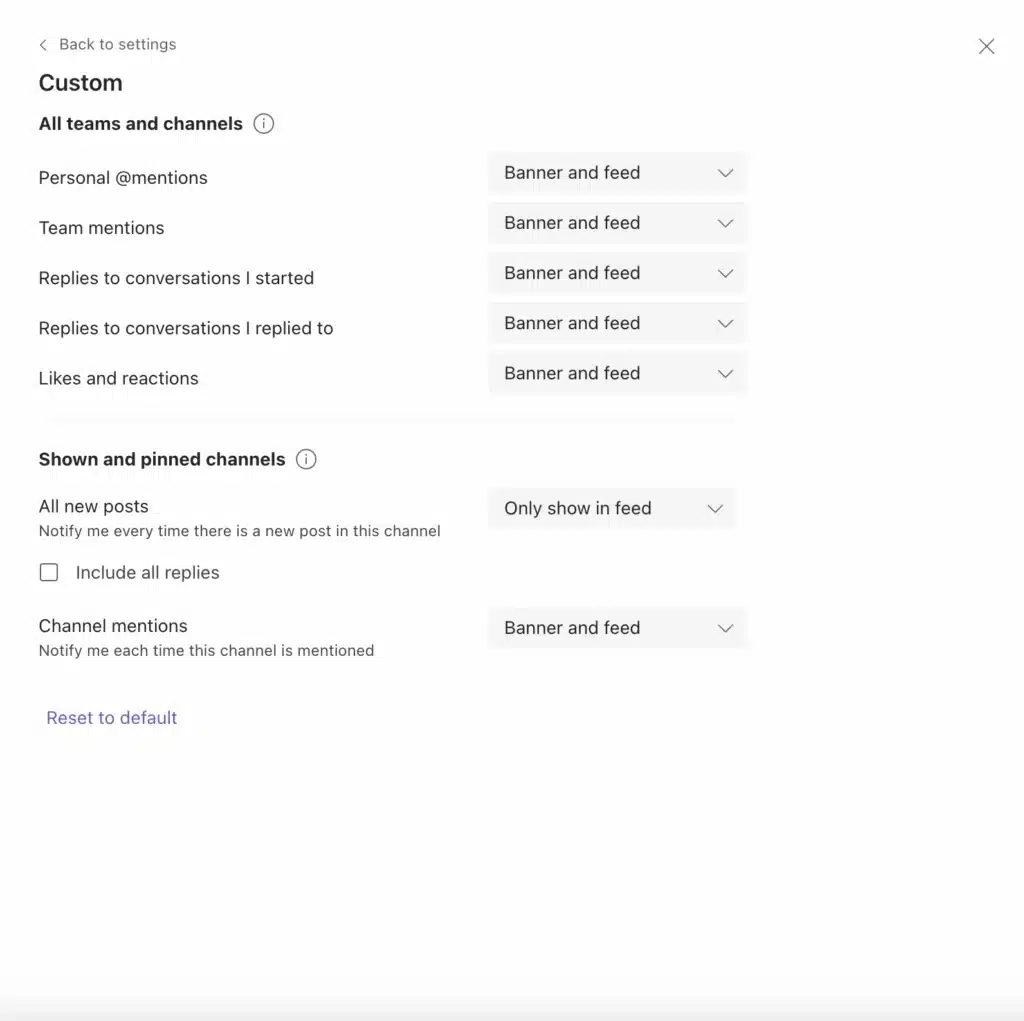 custom settings for alerts in MS Teams
