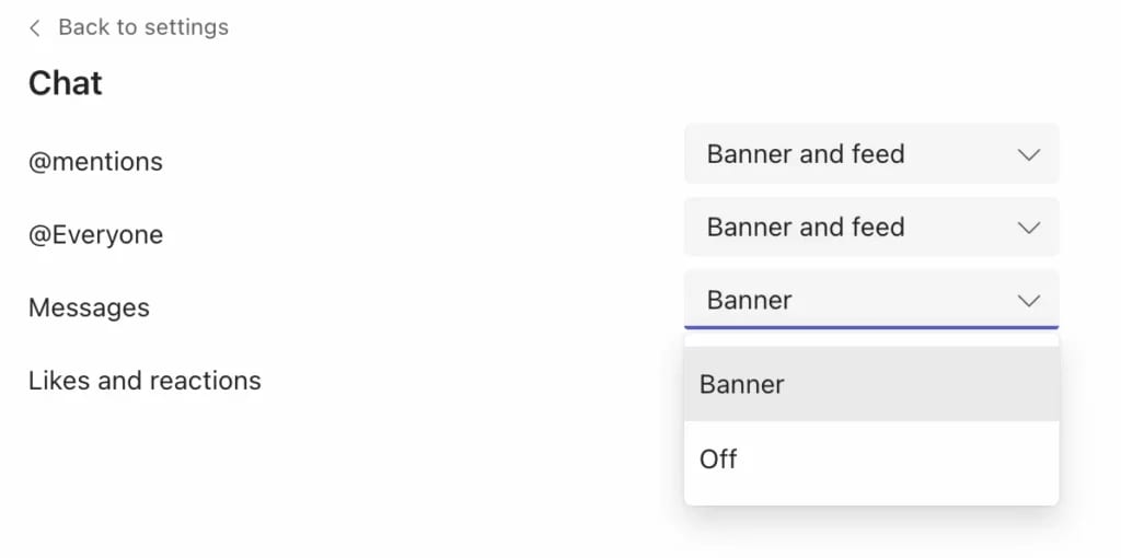 chat alerts in MS Teams