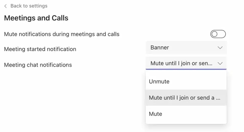 Meetings and calls alerts in MS Teams