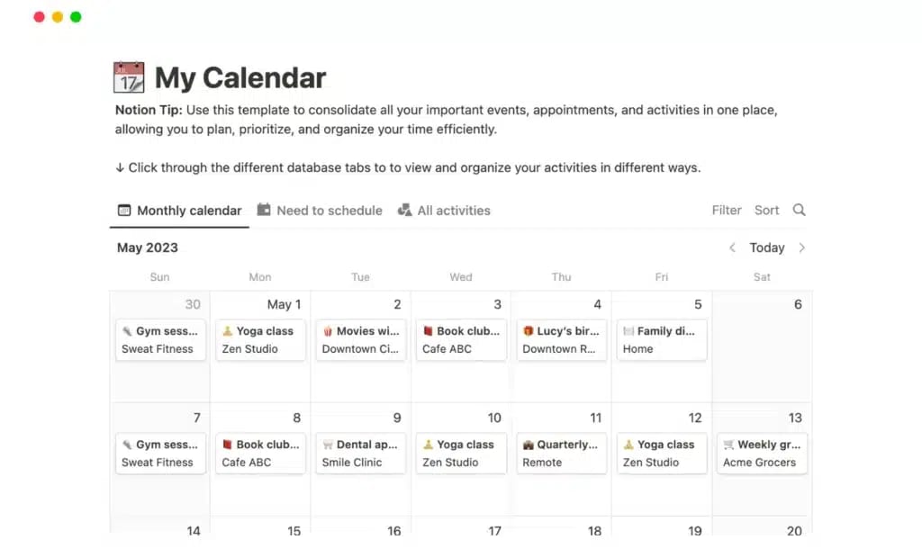 Notion calendar