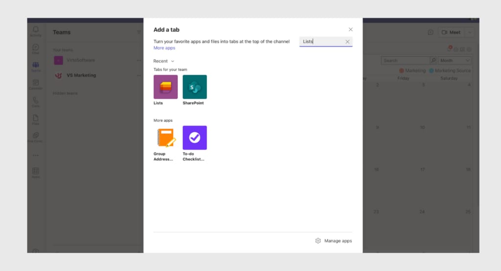 Adding Lists as a new tab in MS Teams