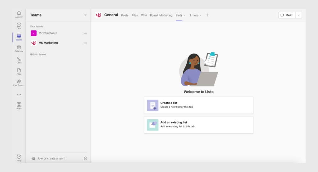 Create a new list in Microsoft Teams