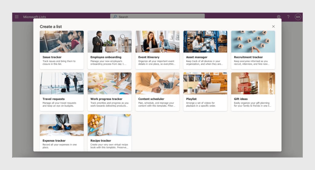 Templates in Microsoft Lists