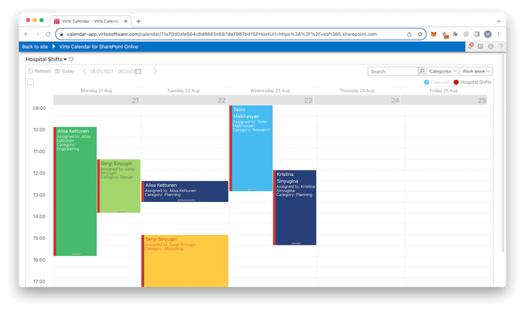 Virto Calendar - shifts