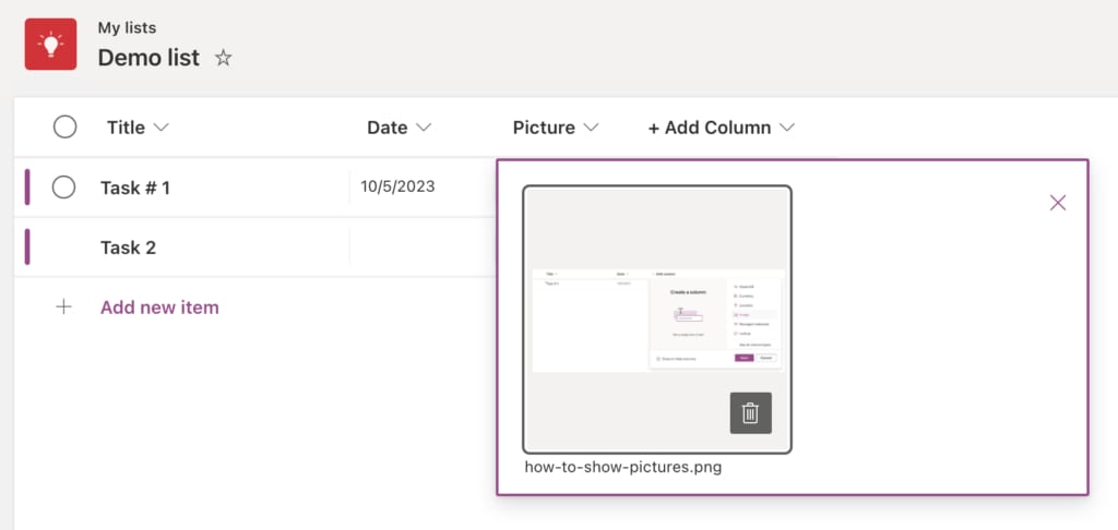 showing pictures on Microsoft Lists