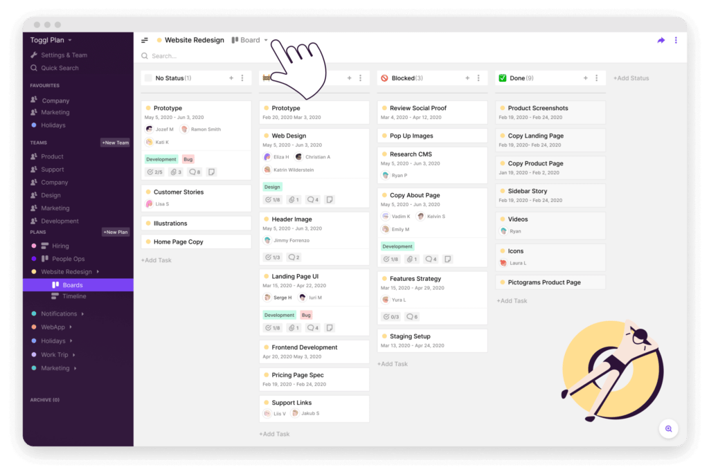 Toggl Plan online kanban board