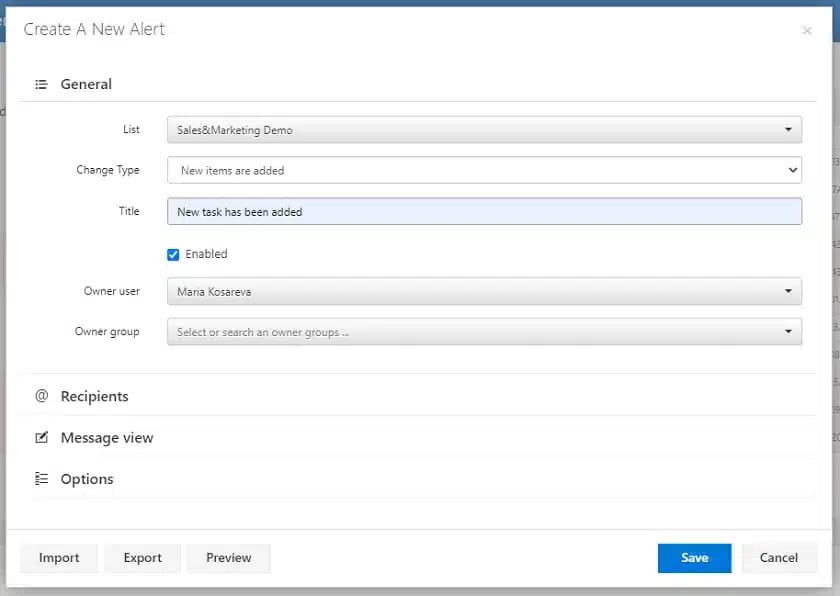 Jede Änderung einer SharePoint-Liste oder eines Dokuments kann der Auslöser für eine Warnung sein. Wählen Sie zunächst