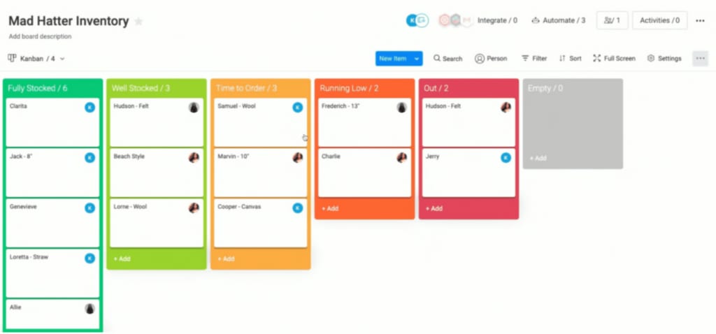 monday.com online kanban board