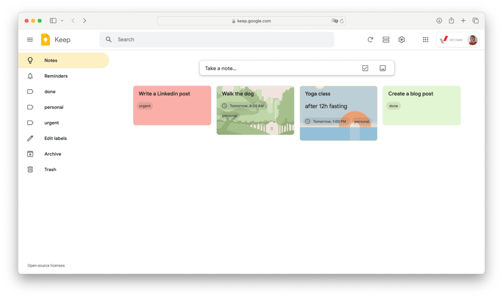 Google Keep as a Kanban Board