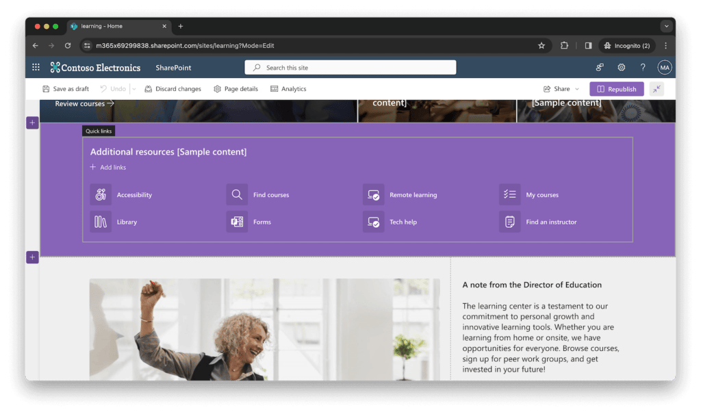 add quick links to Sharepoint site