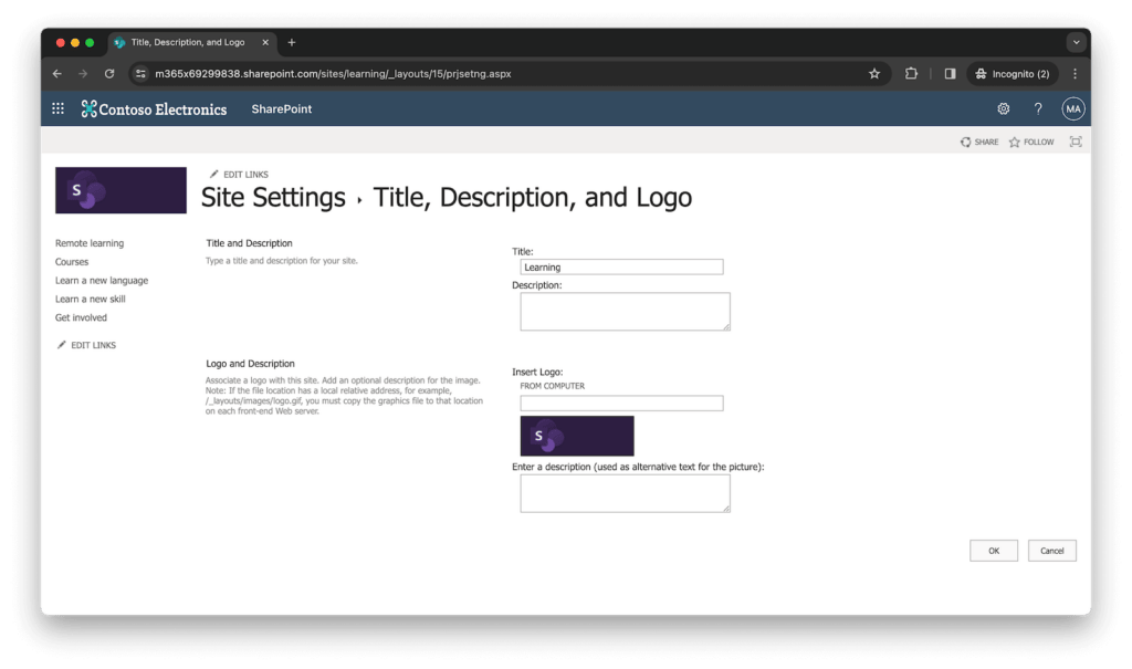 change logo in sharepoint site