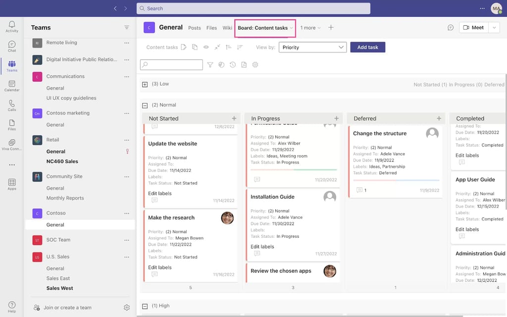 Virto Kanban board in Teams