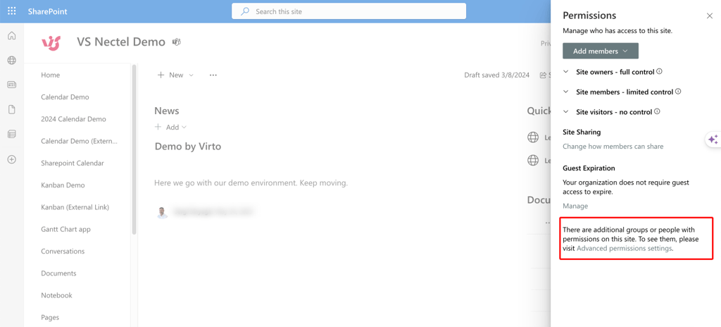 Choosing “Advanced permissions settings”