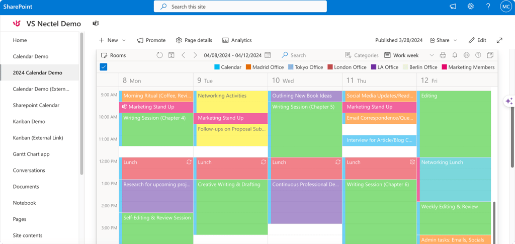 Example schedule in Virto Calendar