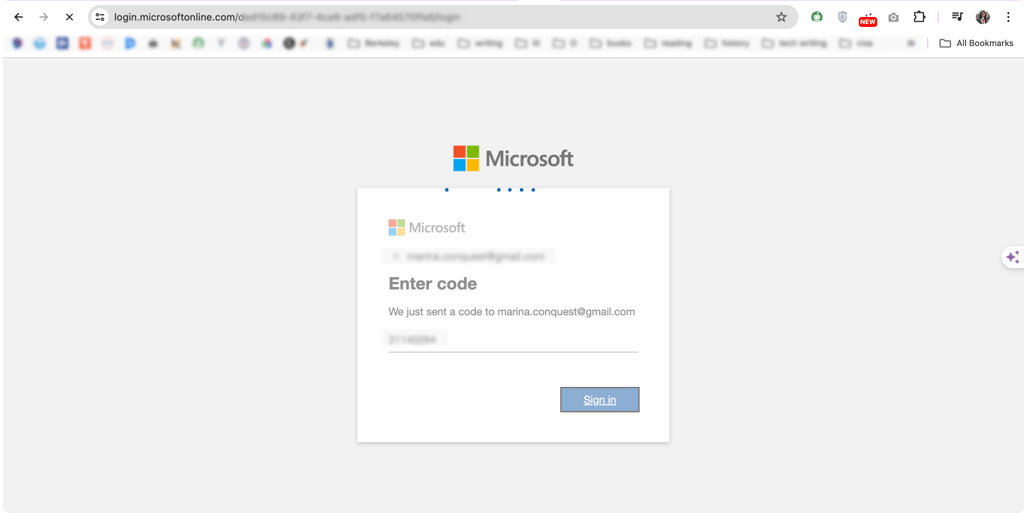 Enter a code from your email if prompted.