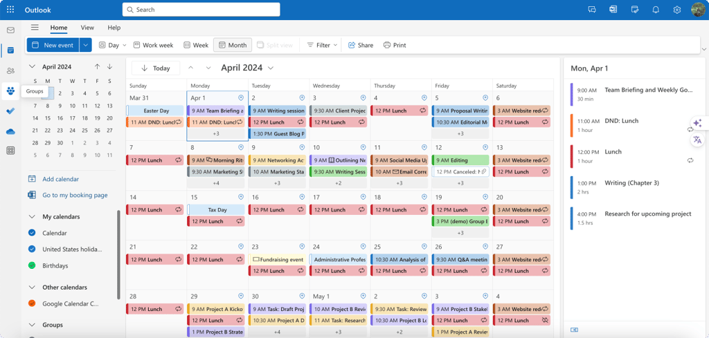 Outlook Calendar.