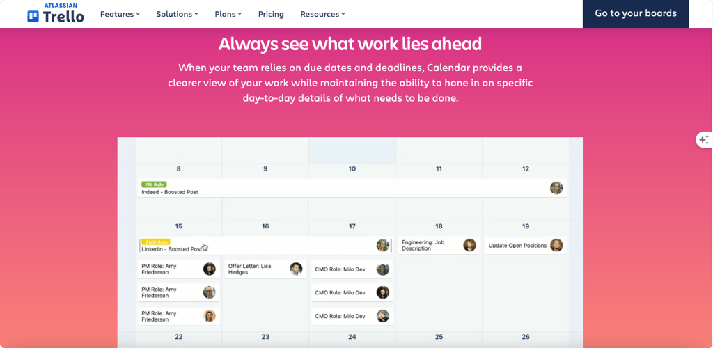 Trello calendar.