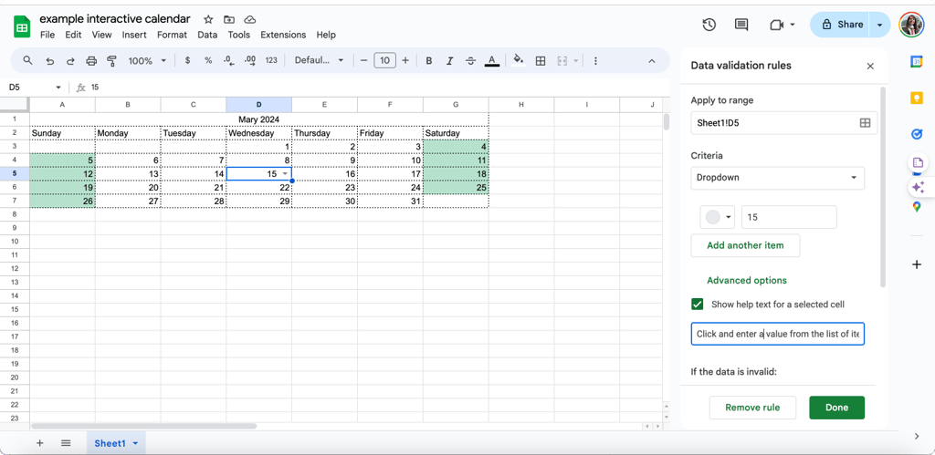 Setting up additional parameters for your calendar.