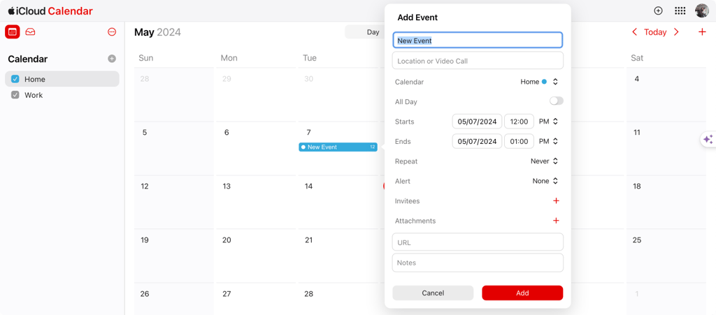 iCloud calendar.